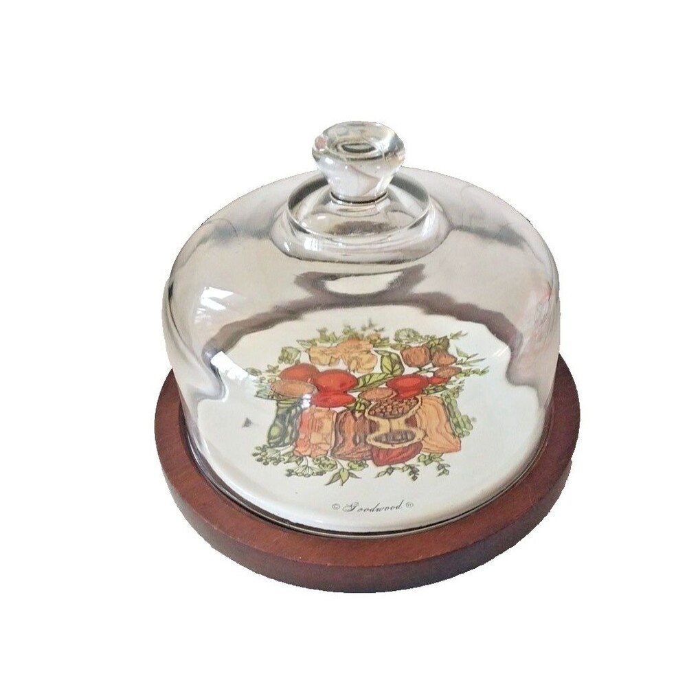 "Vintage Goodwood Glass Dome Cheese Board Pastry Display Fruit Floral 7”
